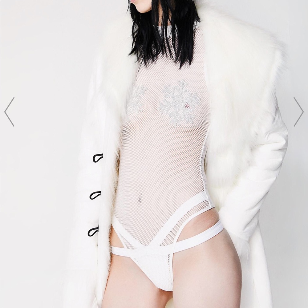 White Fishnet Snowflake Bodysuit Winter Wonderland